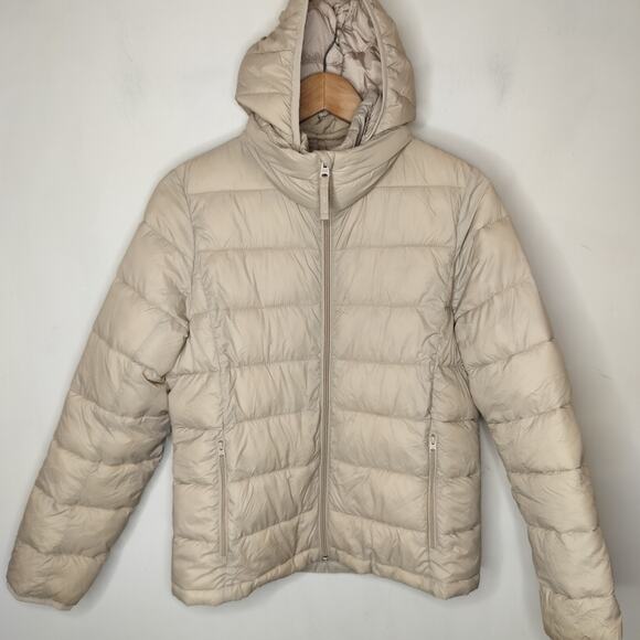 Abercrombie & Fitch Lightweight Packable Puffer Jacket Hooded Tan - Picture 1 of 9
